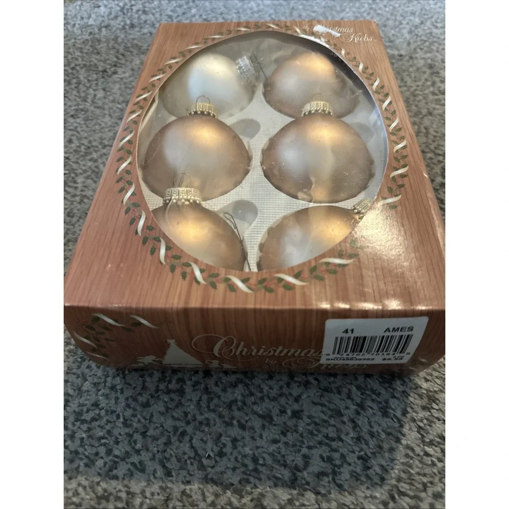 Set Of 6 Christmas By Krebs Elegant Round Glass Ball Ornaments Chablis Gold 2.5